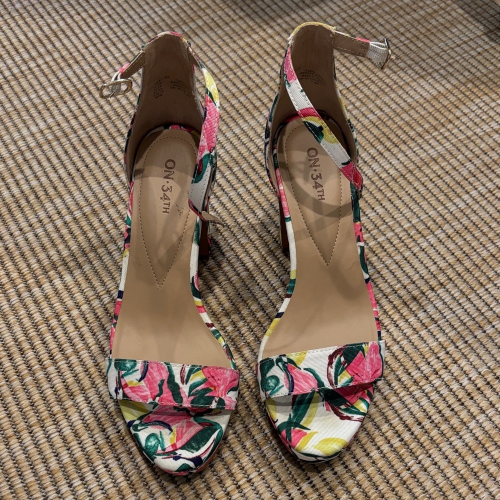 ON Women's Vibrant Floral Heels - Pink and Green